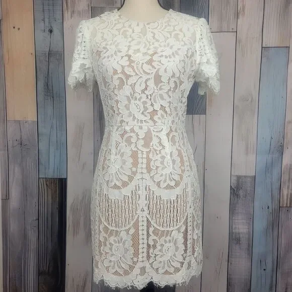 Entro White Beige Lace Short Sleeve Dress Size Small - Picture 3 of 11